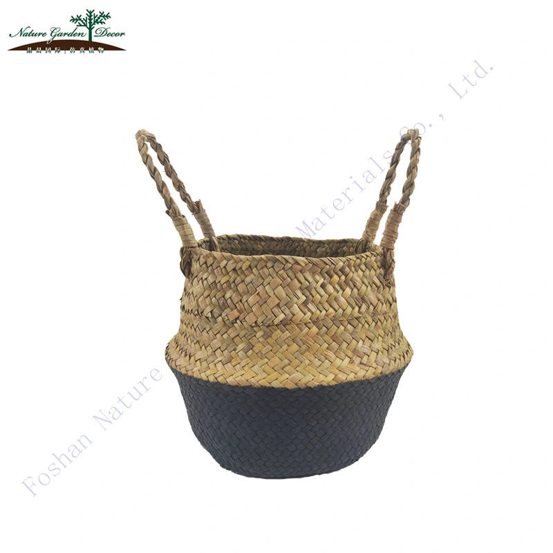 Small Belly Baskets Seagrass for Plants and Flowers Decor Blue Woven Basket Storage