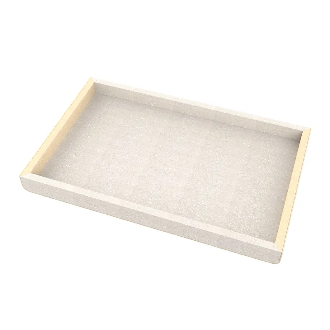 Hot Sales Cream Grain PU Leather Ring Display Trays Wood Grain Tray for Jewelry