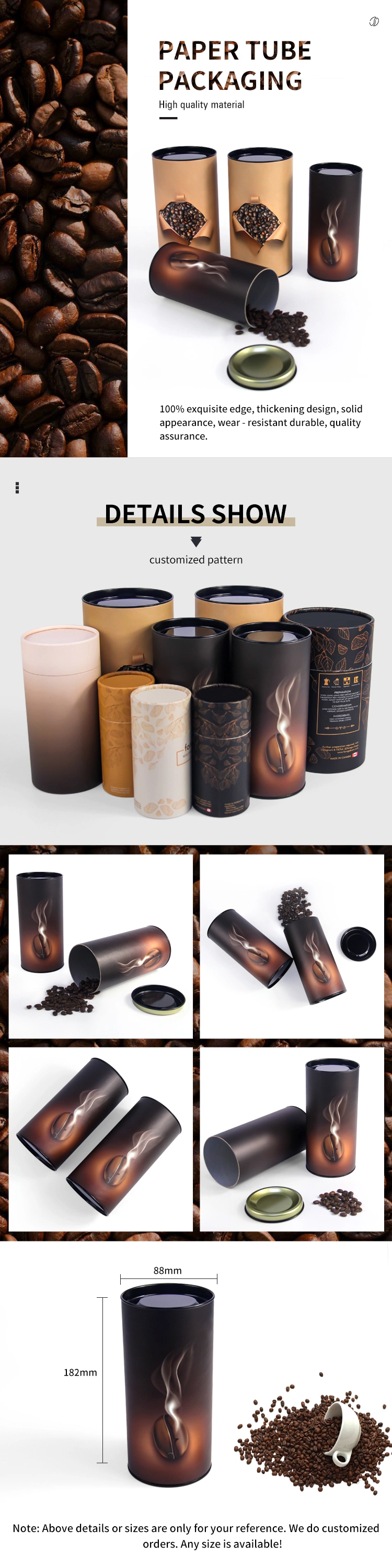 Firstsail Free Sample Luxury Cylinder Cardboard Paper Tube Food Grade Packaging Box for Coffee Bean Protein Powder Spice Salt Gum Red Tea