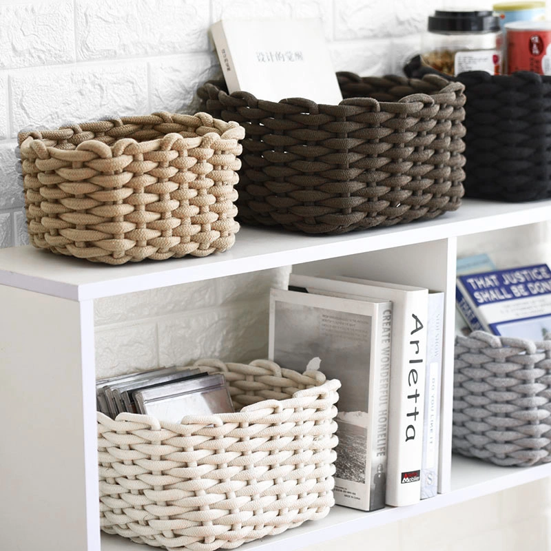 Hand-Woven Storage Basket Nordic Desktop Organizer Toys Clothes Storage Baskets Cosmetic Book Container Box Basket