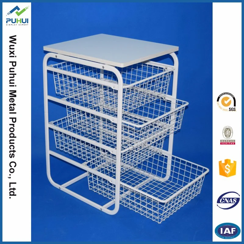 New Design 3 Layer Wire Storage Basket with Wood Handle