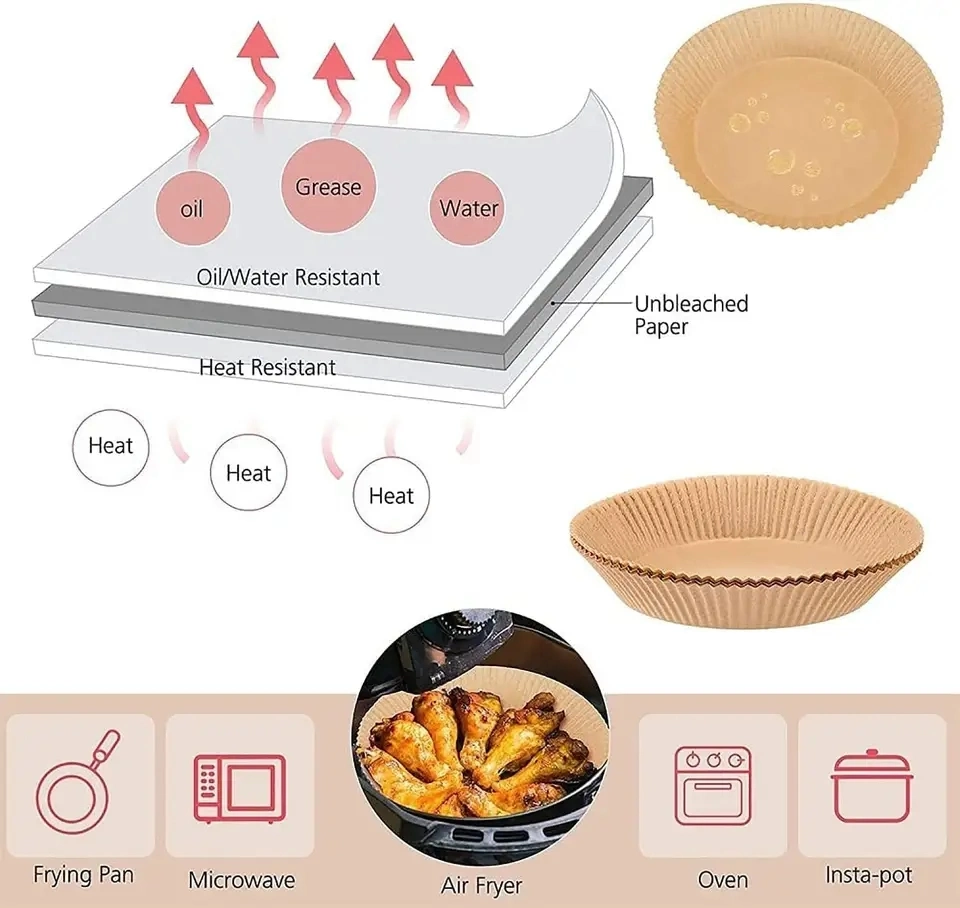 Factory Supply Air Fryer Liners Square Air Fryer Paper Liners Brown Air Fryer Disposable Paper Liner Non-Stick
