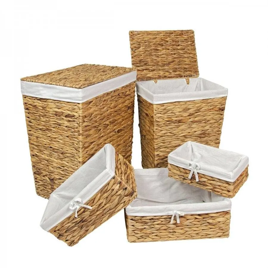 New Design Woven Seagrass Water Hyacinth Laundry Storage Basket with Lining