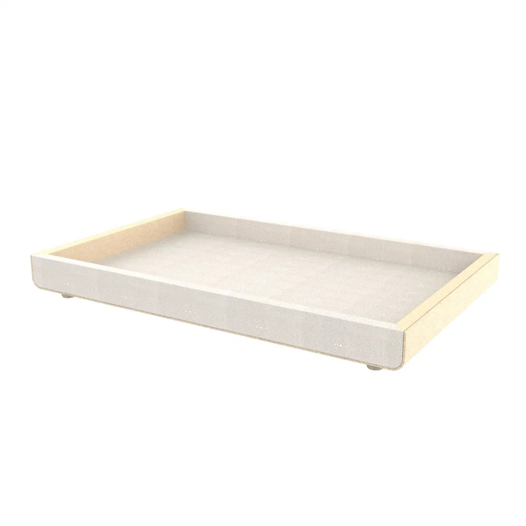Hot Sales Cream Grain PU Leather Ring Display Trays Wood Grain Tray for Jewelry
