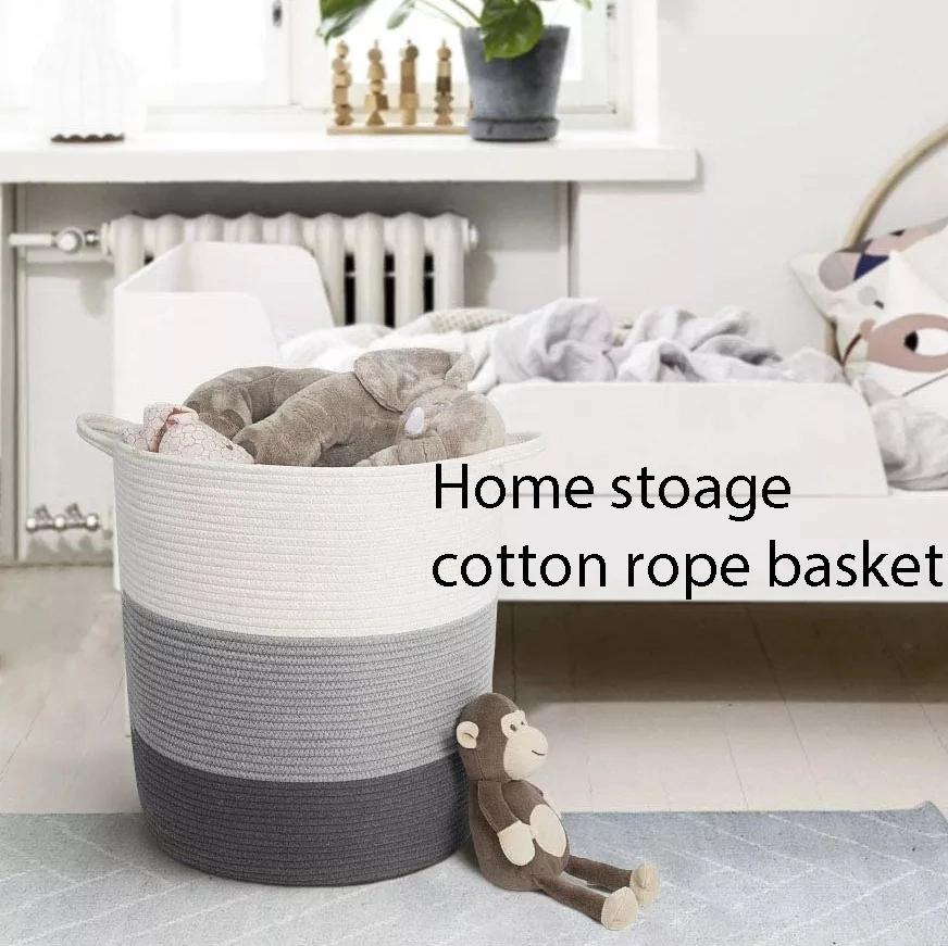 Large Blanket Basket Cotton Rope Woven Storage Basket Extra-Large Size Laundry Basket with Handle