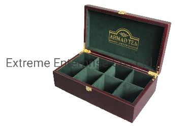 Beautifully Crafted Rich Mahogany Wooden Tea Display Chests Box, Felt Lined Hardwood Tea Storage and Gift Display Box, Tea Packaging Boxes with 8 Compartment