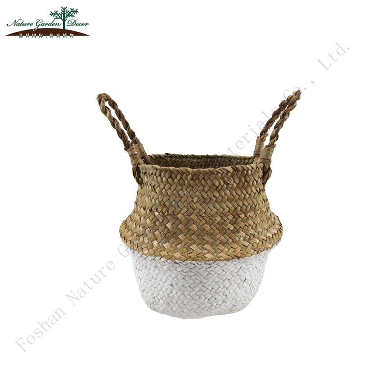 Small Belly Baskets Seagrass for Plants and Flowers Decor Blue Woven Basket Storage